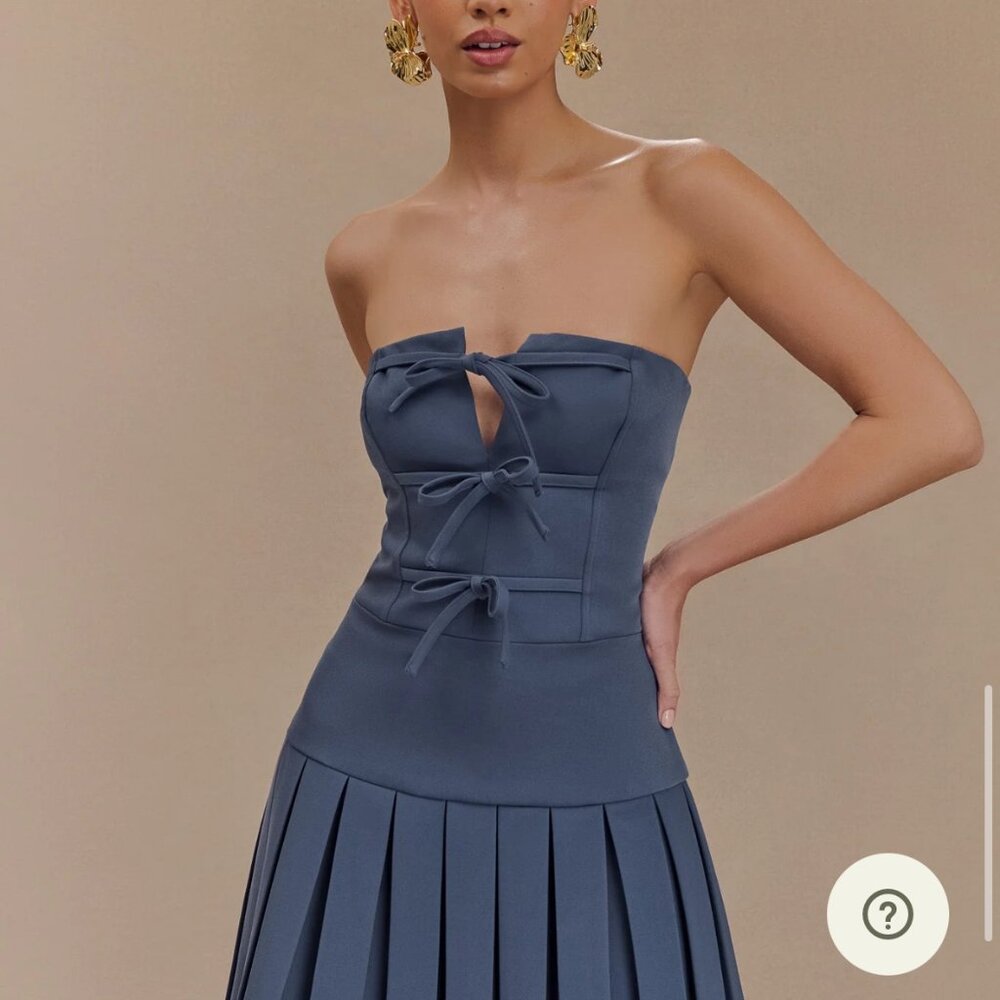 Meshki Naya Pleated Mini Dress With Ties - Steel